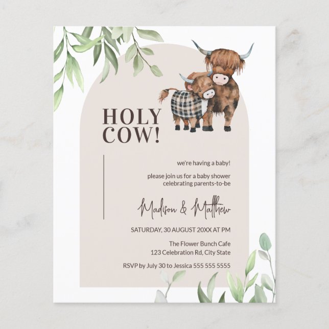 Budget Holy Cow Arch Farm Baby Shower Invite (Front)