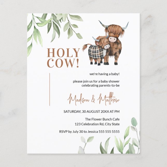 Budget Holy Cow Rustic Farm Baby Shower Invite (Front)