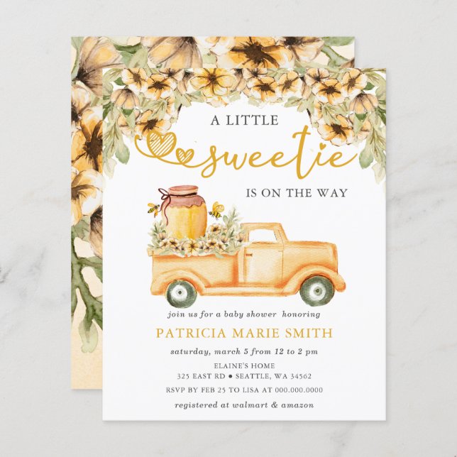 Budget Honeybee Baby Shower Invitation (Front/Back)
