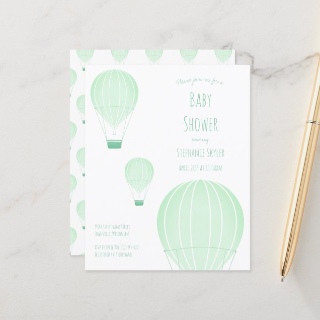 Budget Hot Air Balloon Baby Shower Invitation (Front/Back In Situ)