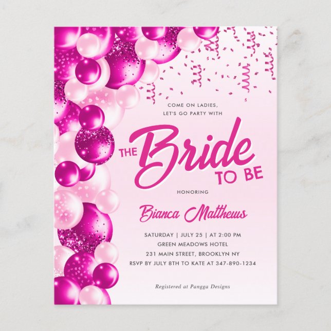 Budget Hot Pink Balloon Bride to Be Bridal Shower (Front)