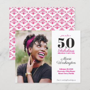 Budget Hot Pink Damask Pattern 50th Birthday