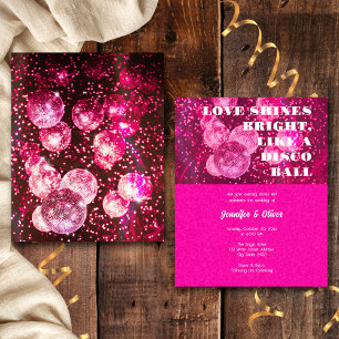 Budget Hot Pink Disco Ball Wedding Invitation Flyer