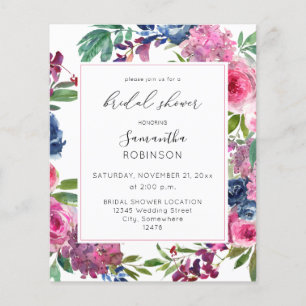 Budget Hot Pink & Navy Blue Floral Bridal Shower 2 Flyer