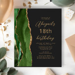 Budget Hunter Green Agate Script 18th Birthday<br><div class="desc">The left-hand edge of this elegant modern birthday party invitation features a hunter green watercolor agate border trimmed with gold faux glitter. The customizable text combines gold-coloured script and sans serif fonts on a slate black background. The reverse side features a matching green and gold agate design.</div>