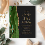 Budget Hunter Green Agate Script 21st Birthday<br><div class="desc">The left-hand edge of this elegant modern birthday party invitation features a hunter green watercolor agate border trimmed with gold faux glitter. The customizable text combines gold-coloured script and sans serif fonts on a slate black background. The reverse side features a matching green and gold agate design.</div>