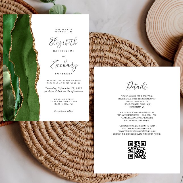 Budget Hunter Green Gold Agate QR Code Wedding (Creator Uploaded)