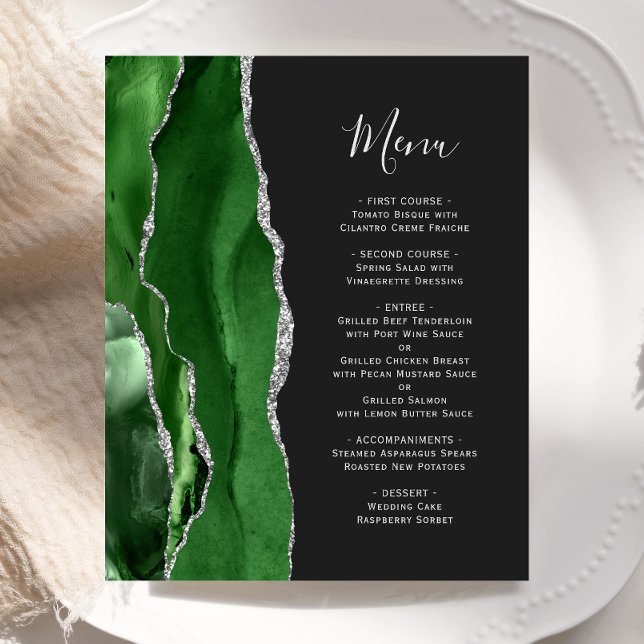 Budget Hunter Green Silver Agate Dark Wedding Menu (Creator Uploaded)