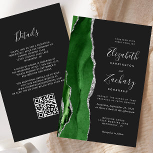 Budget Hunter Green Silver Dark QR Code Wedding