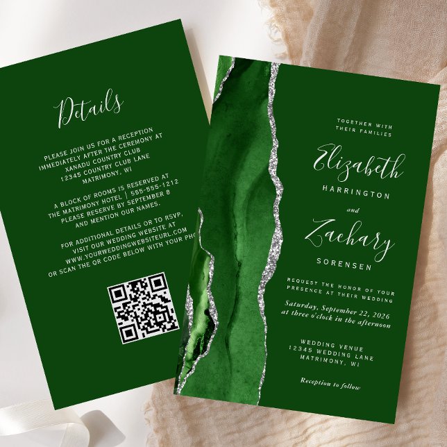 Budget Hunter Green Silver QR Code Wedding (Creator Uploaded)