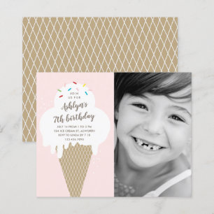 Budget Ice cream cone kids birthday invitation