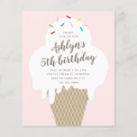 Budget Ice Cream Kids Birthday Party invitation<br><div class="desc">A fun children's birthday party invite featuring hand drawn ice cream cone and rainbow sprinkles. All text is editable so you can change the font, colour, placement and wording to make this invitation suite your needs. You can also easily change the background colour to match your party theme or gender....</div>