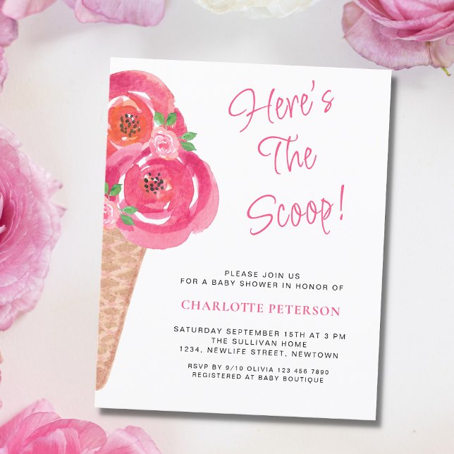 Budget Ice Cream Theme Girls Baby Shower Invite (Creator Uploaded)