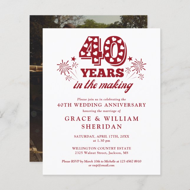 Budget In The Making 40th Anniversary Photo Invite (Front/Back)