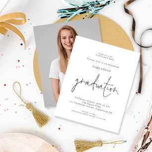 Budget Informal Typography Photo Grad Party Invite