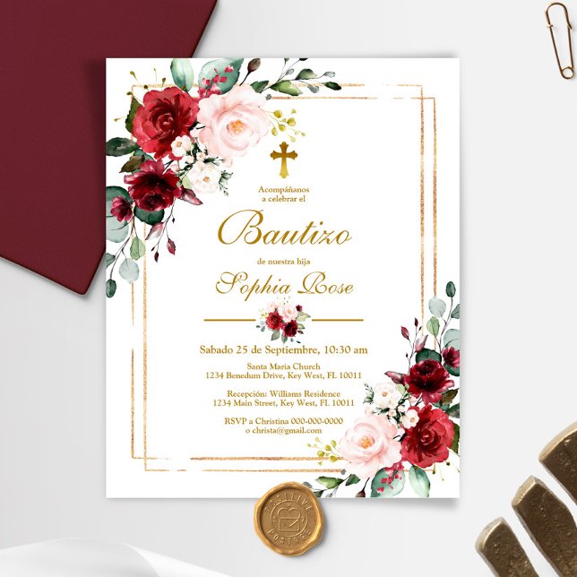 Budget Invitación de Rosas Rojas para Bautizo (Creator Uploaded)