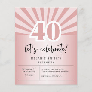 Budget Invitation 40th birthday party, retro rose Flyer