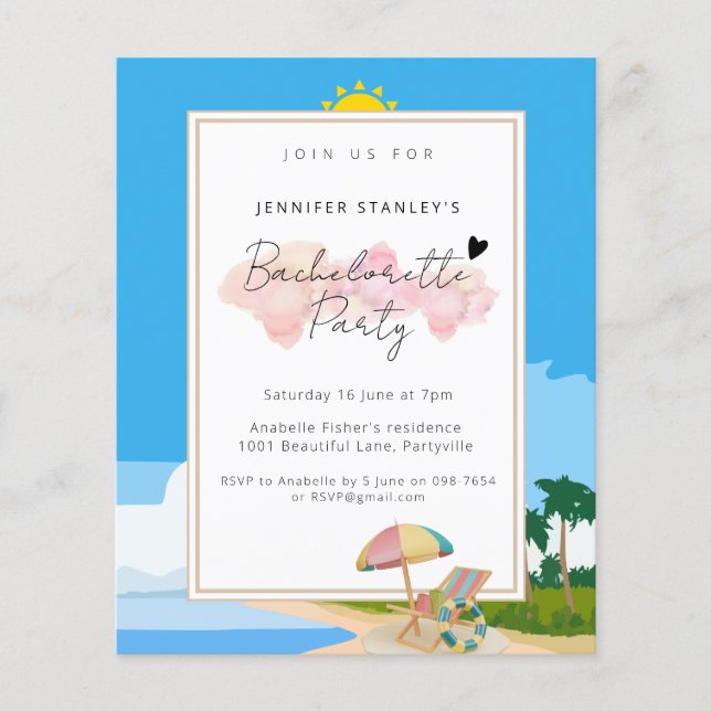 Budget invitation, Beach Bachelorette Hens Party Flyer (Front)