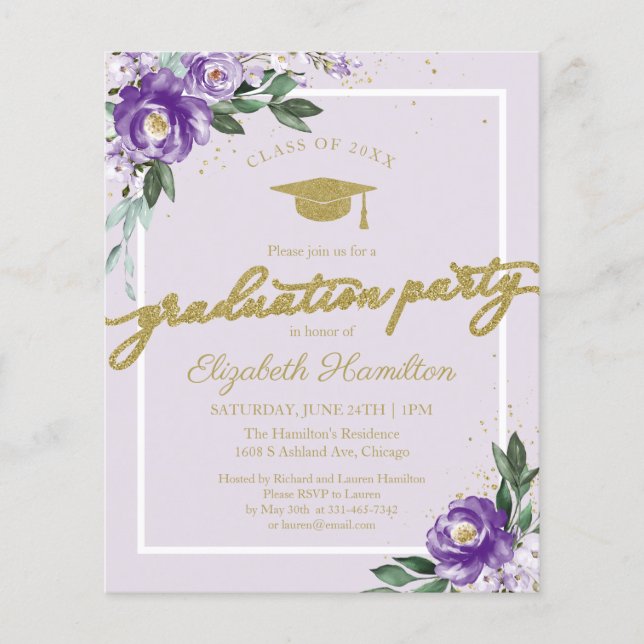 Budget Invitation High School Grad Party Floral (Front)