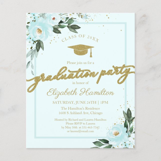  Budget Invitation High School Grad Party Floral  (Front)