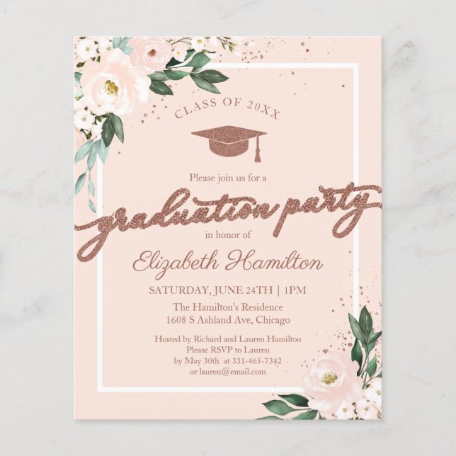  Budget Invitation High School Grad Party Floral (Front)