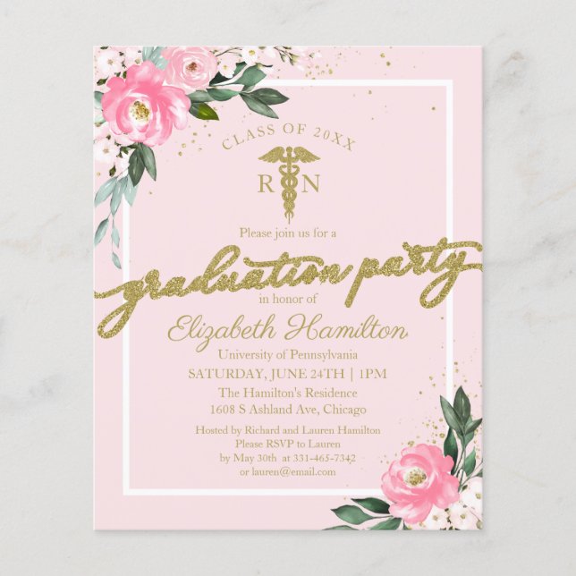 Budget Invitations Nursing School Grad Party  (Front)