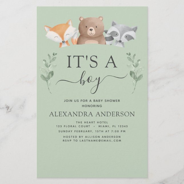 Budget It's a Boy Baby Shower Woodland Greenery (Front)