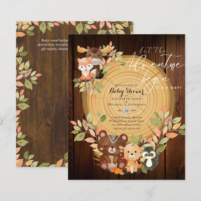 BUDGET It's A Boy WOODLAND ANIMALS Baby Shower     (Front/Back)
