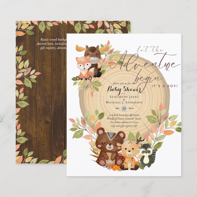 BUDGET It's A Boy WOODLAND ANIMALS Baby Shower     (Front/Back)