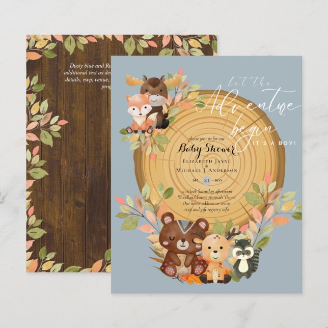 BUDGET It's A Boy WOODLAND ANIMALS Baby Shower     (Front/Back)