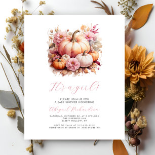 Budget It's a Girl Pink Pumpkins Fall Baby Shower