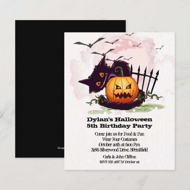 Budget Jack o' Lantern Halloween Birthday Invites (Front/Back)
