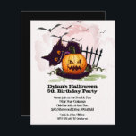 Budget Jack o' Lantern Halloween Birthday Invites<br><div class="desc">Small 4.5" x 5.6" paper Halloween invitations feature bats in the sky flying above a scared black cat and a creepy leering jack o' lantern. Fun for kid's Halloween birthday invitations, Halloween costume party invitations or any occasion. These affordable invites are printed on 110 lb paper available in 3 sizes....</div>