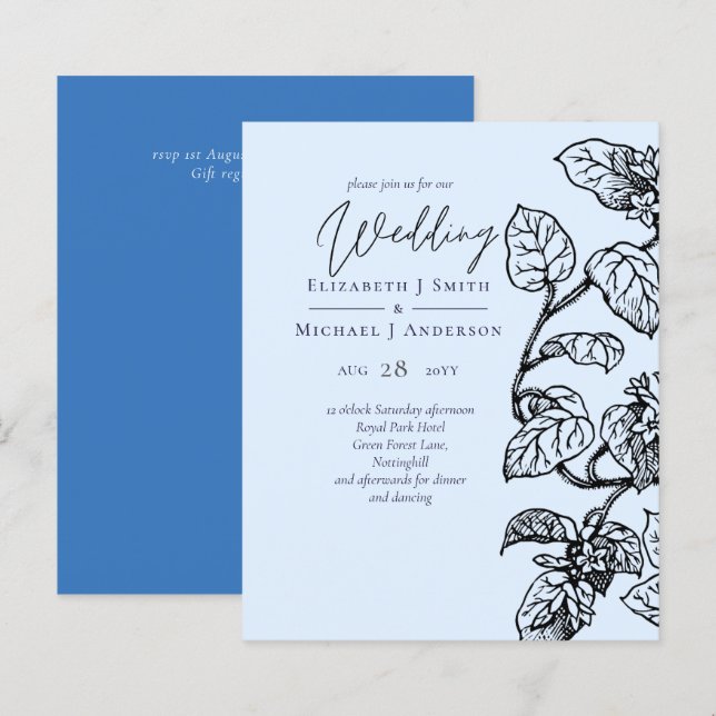 BUDGET Jardin botanique Feuilles Mariage Invitatio (Devant / Derrière)