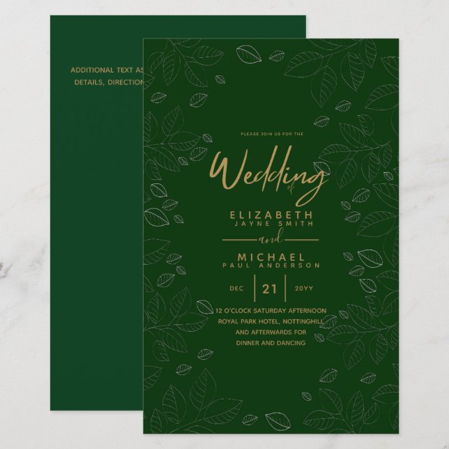 BUDGET Jardin moderne Feuilles Mariage Inviter A9 (Devant / Derrière)