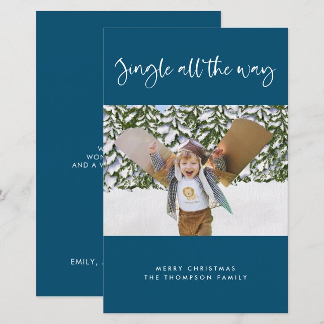 Budget Jingle All The Way Holiday Photo Flat Card (Front/Back)