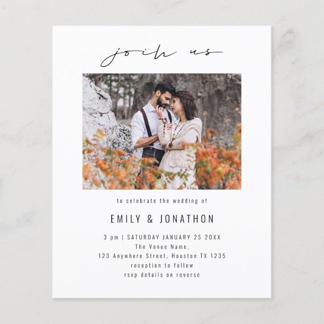 Budget Join Us Script Photo QR Code Wedding Invite (Front)