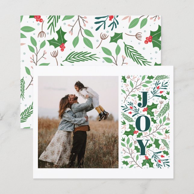 Budget  JOY Holly Berries Photo  Holiday Card (Front/Back)