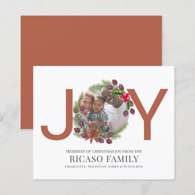 BUDGET Joyeux Noël Joie Carte photo Wreath (Devant / Derrière)