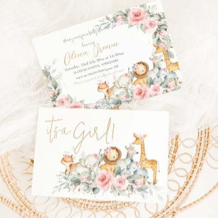 Budget Jungle Animal Floral Baby Shower Invitation