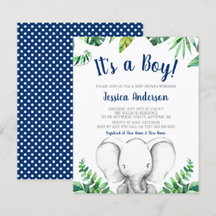 Budget Jungle Elephant Boy Navy Blue Baby Shower