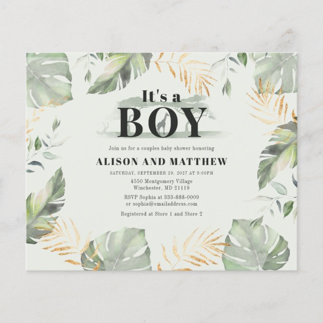 Budget Jungle Safari Baby Shower Boys Invitation (Front)