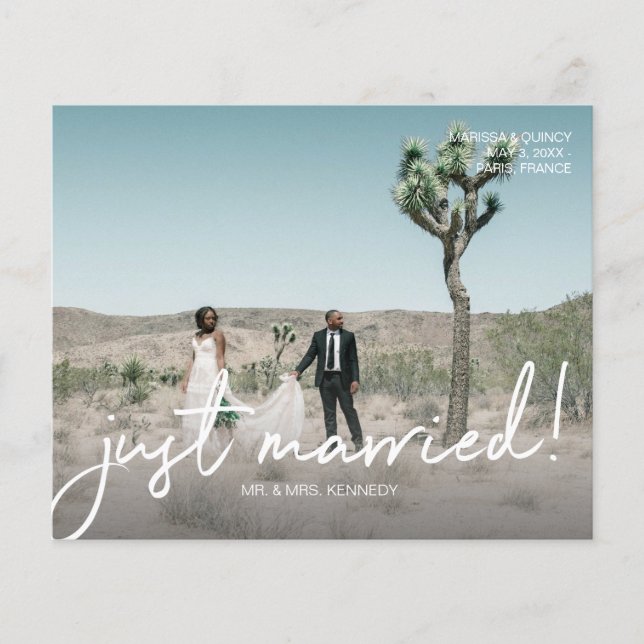 Budget Just Married 4 Photo Wedding Announcement Flyer (Front)