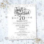 Budget Just Married 70th Anniversary Invitation<br><div class="desc">Featuring delicate love hearts confetti. Personalize with your special 70th platinum anniversary information in chic lettering. Designed by Thisisnotme©</div>