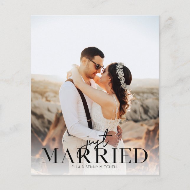 Budget Just Married BT Photo Wedding Announcement Flyer (Front)