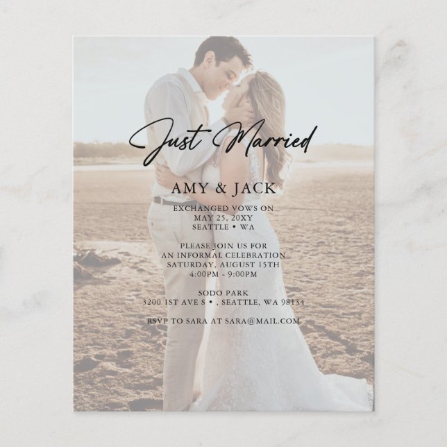 Budget Just Married Photo Wedding Announcement (Front)