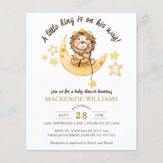 BUDGET King Safari Lion Boy Baby Shower Invitation (Front)