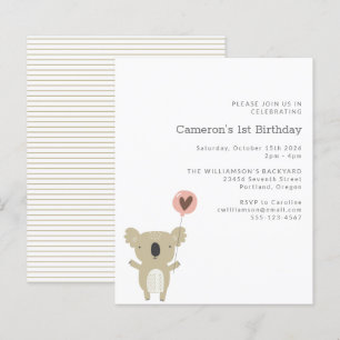 Budget Koala Bear Simple 1st Birthday Invitation