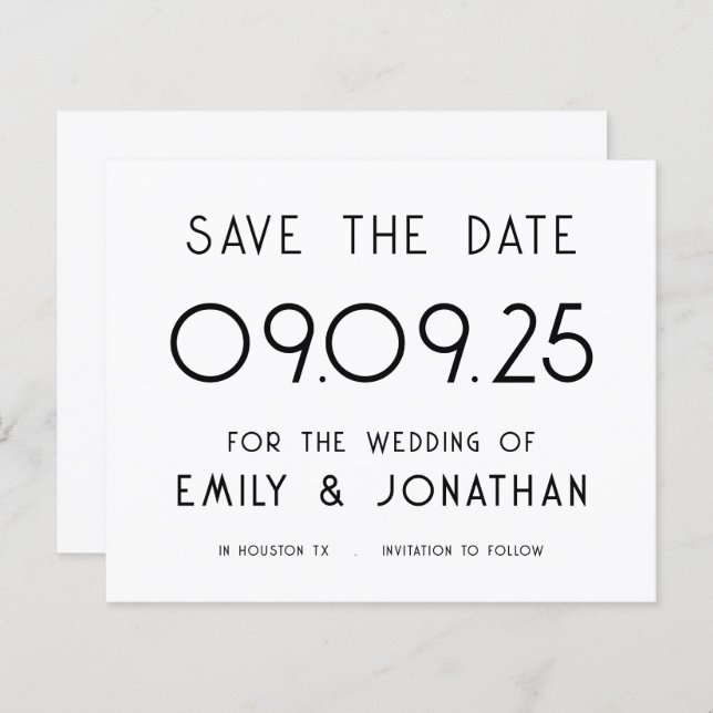 Budget Large Text Black White Wedding Save Date (Front/Back)