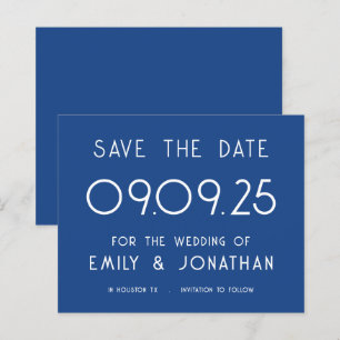 Budget Large Typography Blue Wedding Save the Date